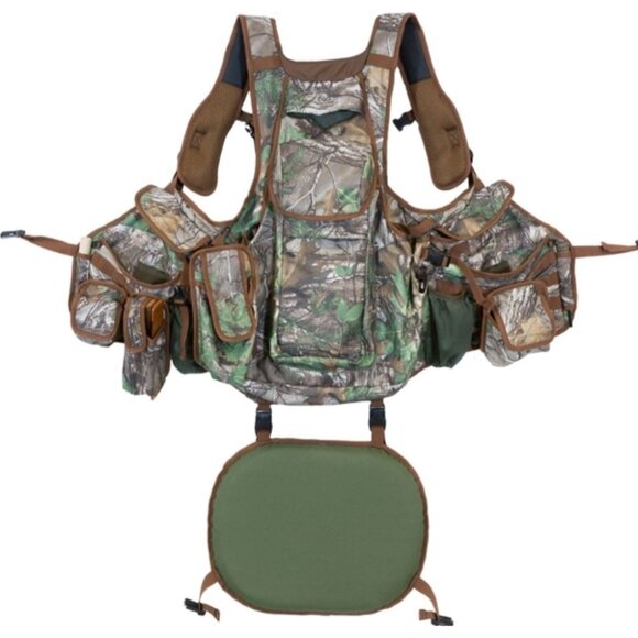 RealTree Mossy Oak Camo Turkey Hunting Vest With Seat Cushion Multiple Pockets - Picture 1 of 13
